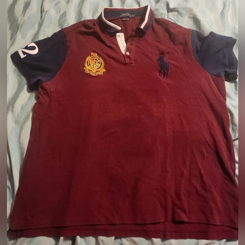 Polo Ralph Lauren Maroon Blue Mens Crest Custom‎ Slim Fit Polo Men's Size 2XL #2